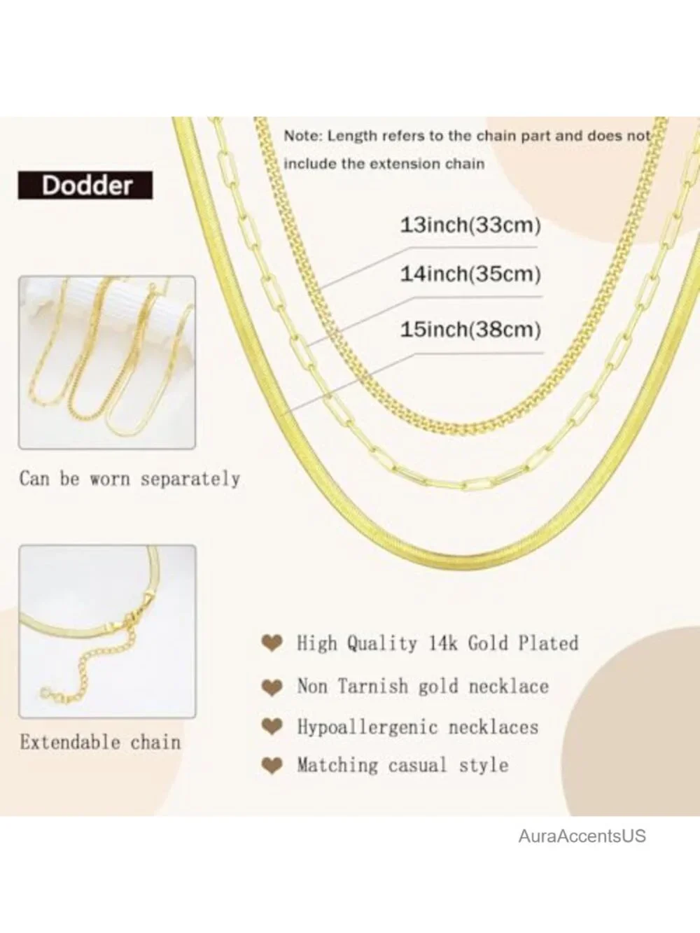 Gold Layered Necklaces for Women 14K Gold Plated Dainty Chain Set Herringbone